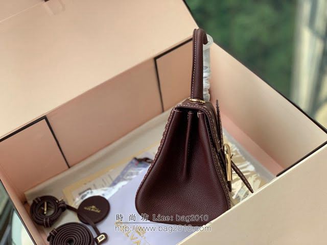 DELVAUX女包 Brillant系列手袋 原廠牛皮 德爾沃女手提包 女手拎包 Delvaux單肩斜挎包 DF0020手縫胭波爾多酒紅  fcs1376